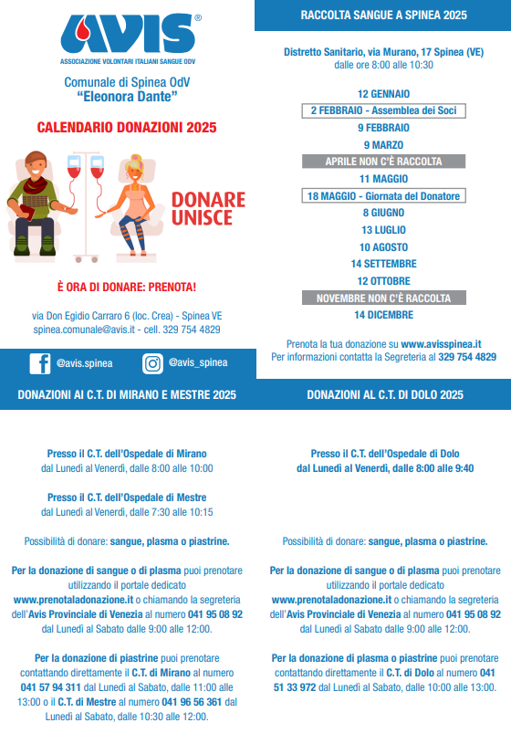 Calendario Donazioni Avis Spinea 2025